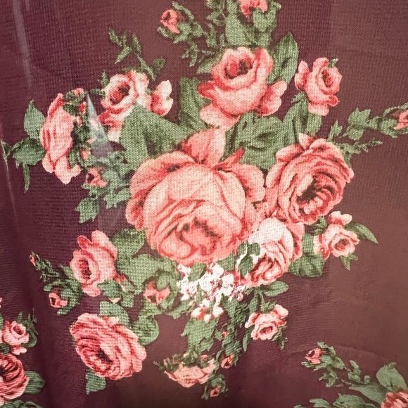 LulaRoe Sheer Burgundy Floral Kimono Duster Size L - Picture 4 of 6